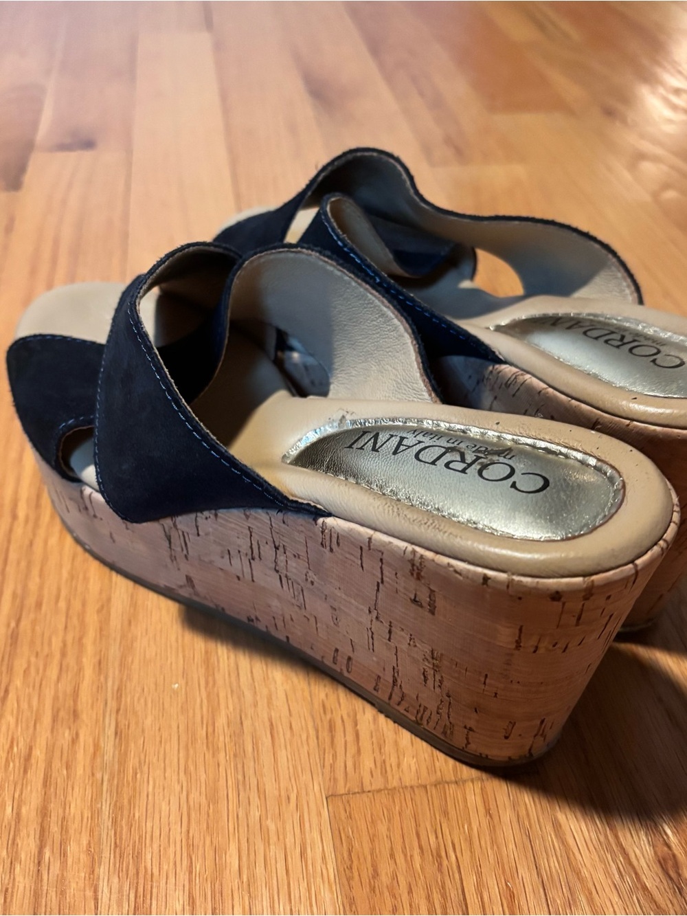 Cordani Black Suede Made in Italy Cork Wedge Sandals